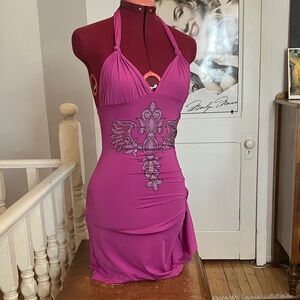 Candy Pink Asymmetric Bodycon Dress – Halter Tie-Up Style – Size XS/XXS 2/35$